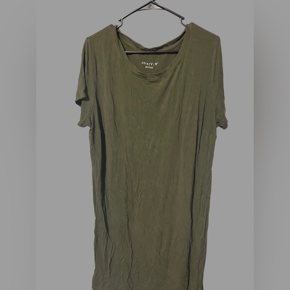 Ava & Viv Olive Green Crewneck Tee Dress